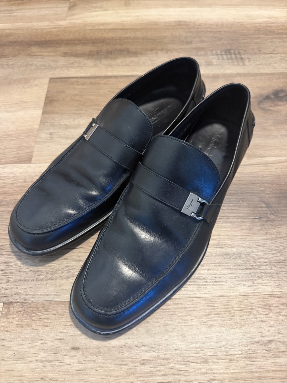 Salvatore Ferragamo Men Lion Gancini Silver Bit Black Leather Loafers 11.5 EE